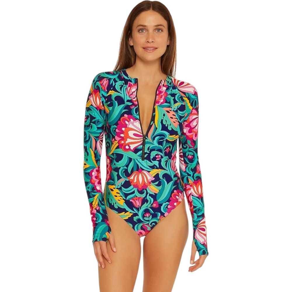 NWT Trina Turk India Garden Paddle Long Sleeve One-Piece Swimsuit Medium